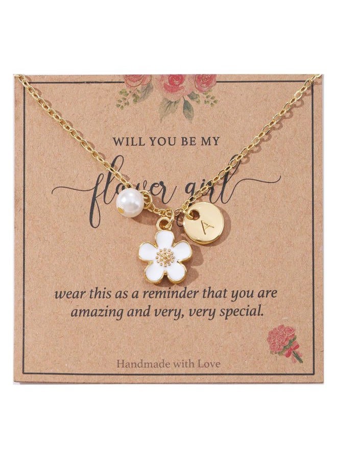 ENASAL Flower Girl Proposal Gift,Flower Girl Gift Necklace,Will You Be My Flower Girl,Initial Dainty Letter Pendant Pearl Necklace Jewelry for Women, Wedding Bride Party Bridal Shower Gift（S） - Image 1