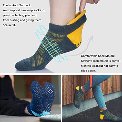 Hylaea Womens & Mens Non Slip Socks with Cushion for Yoga Pilates Barre Home Hospital Socks Dark Blue Green Large X-Large - Image 3