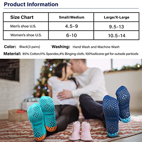 Hylaea Womens & Mens Non Slip Socks with Cushion for Yoga Pilates Barre Home Hospital Socks Dark Blue Green Large X-Large - Image 5
