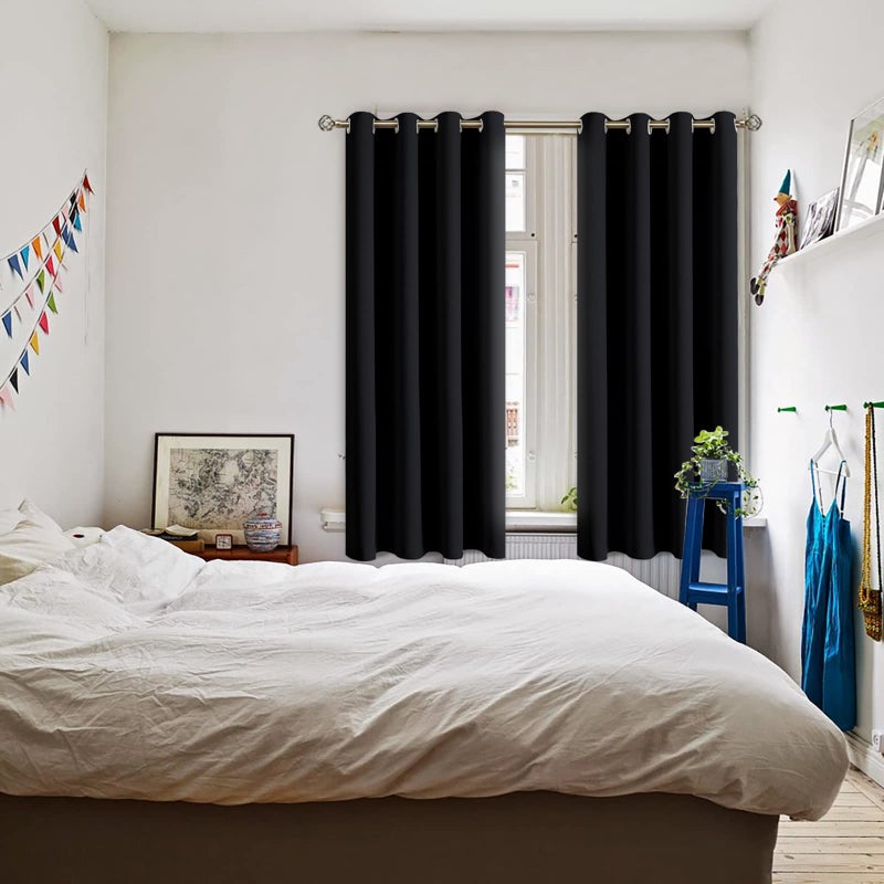 BGment الستائر الأسود Blackout Stretains لغرفة النوم - الغرفة الحرارية المعزولة الحرارية غلق الستائر خارج غرفة المعيشة مجموعة من 2 لوحات 52 × 63 بوصة - Image 2