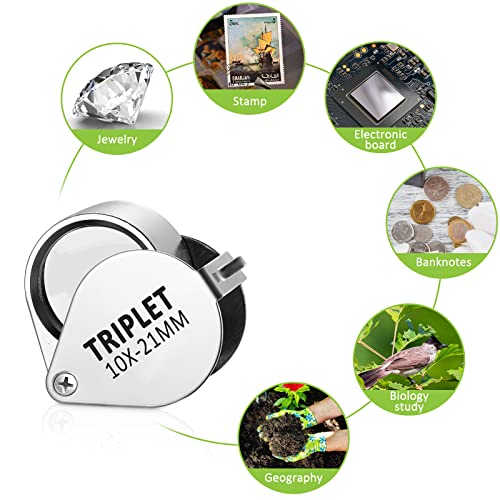 SEEWEY 4 Pcs 40x Metal Jewelers Loupe Magnifier with Light Illuminated LED Magnifying Glass 10x 20x 30x Jewelry Eye Loop Folding Pocket Magnifying Glass with Tweezers for Close Work Gems Rocks Stamps Coins - Image 5