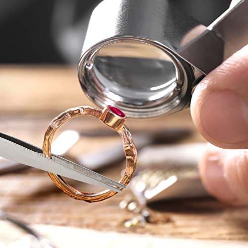 SEEWEY 4 Pcs 40x Metal Jewelers Loupe Magnifier with Light Illuminated LED Magnifying Glass 10x 20x 30x Jewelry Eye Loop Folding Pocket Magnifying Glass with Tweezers for Close Work Gems Rocks Stamps Coins - Image 4
