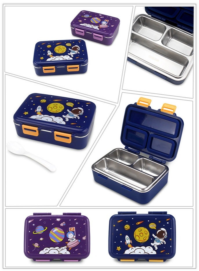 Cute Cartoon Children's Bento Box with 3 Compartments of Stainless Steel Lunch Box Suitable for Children's Office Workers (Purple)  - Image 5