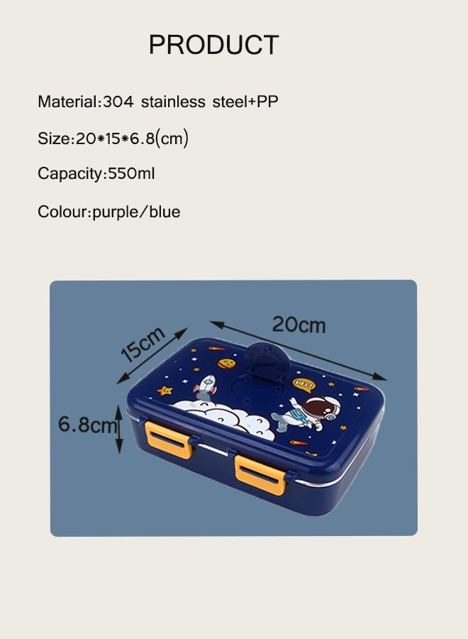 Cute Cartoon Children's Bento Box with 3 Compartments of Stainless Steel Lunch Box Suitable for Children's Office Workers (Purple)  - Image 4