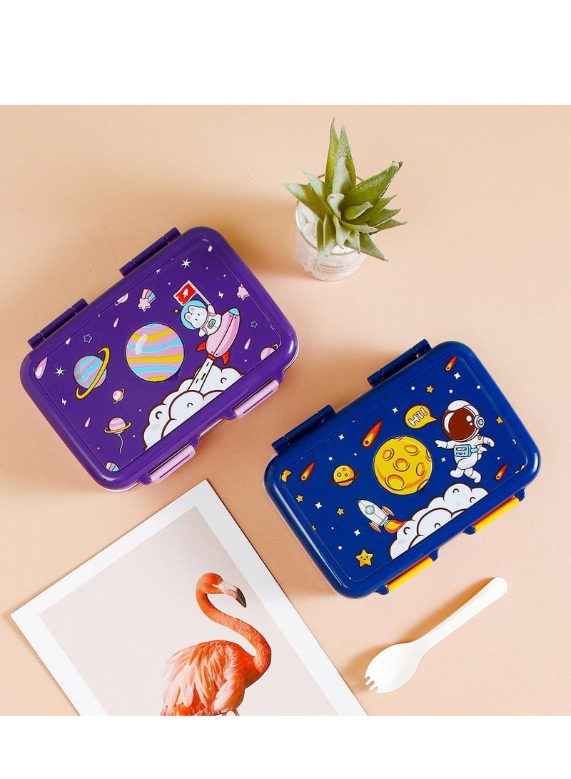 Cute Cartoon Children's Bento Box with 3 Compartments of Stainless Steel Lunch Box Suitable for Children's Office Workers (Purple)  - Image 3