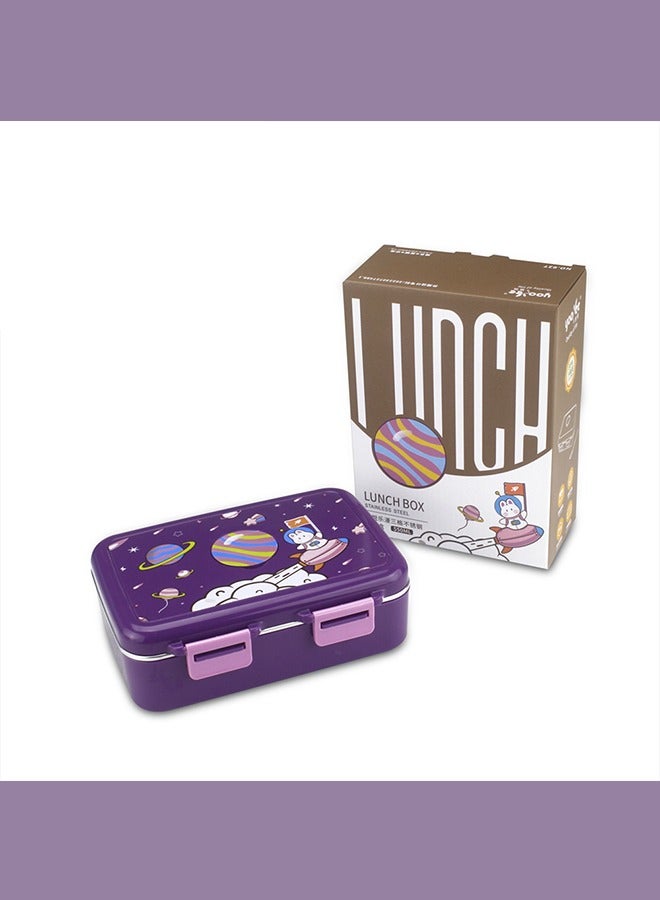 Cute Cartoon Children's Bento Box with 3 Compartments of Stainless Steel Lunch Box Suitable for Children's Office Workers (Purple)  - Image 2