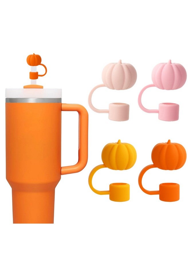 Whaline Whaline 4Pcs Fall Straw Cover Cap Orange Pink Pumpkin Silicone Reusable Straw Topper Autumn Thanksgiving 10mm/0.4In Straw Lid Protector for 30/40 oz Tumbler Cup Accessories - Image 1