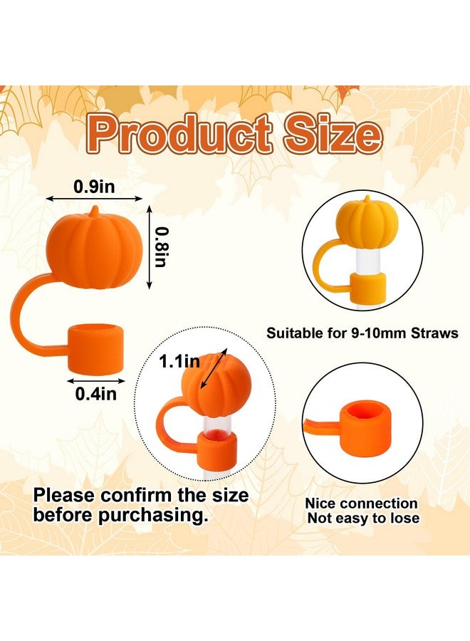 Whaline Whaline 4Pcs Fall Straw Cover Cap Orange Pink Pumpkin Silicone Reusable Straw Topper Autumn Thanksgiving 10mm/0.4In Straw Lid Protector for 30/40 oz Tumbler Cup Accessories - Image 2