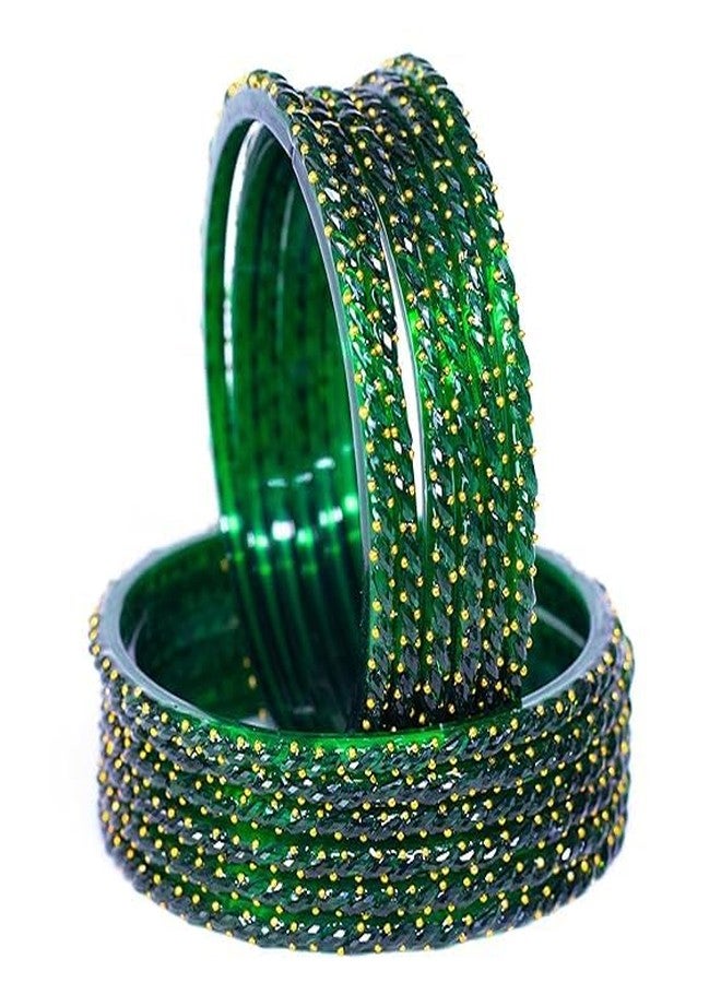 BANGLESKART مجموعة أساور زجاجية كريستالية على شكل قطرات مطر للنساء من بانغلسكارت بتصميم نقاط ذهبية / مثالية لجميع المناسبات والمهرجانات (12 قطعة) (أخضر، 2.8) - Image 1