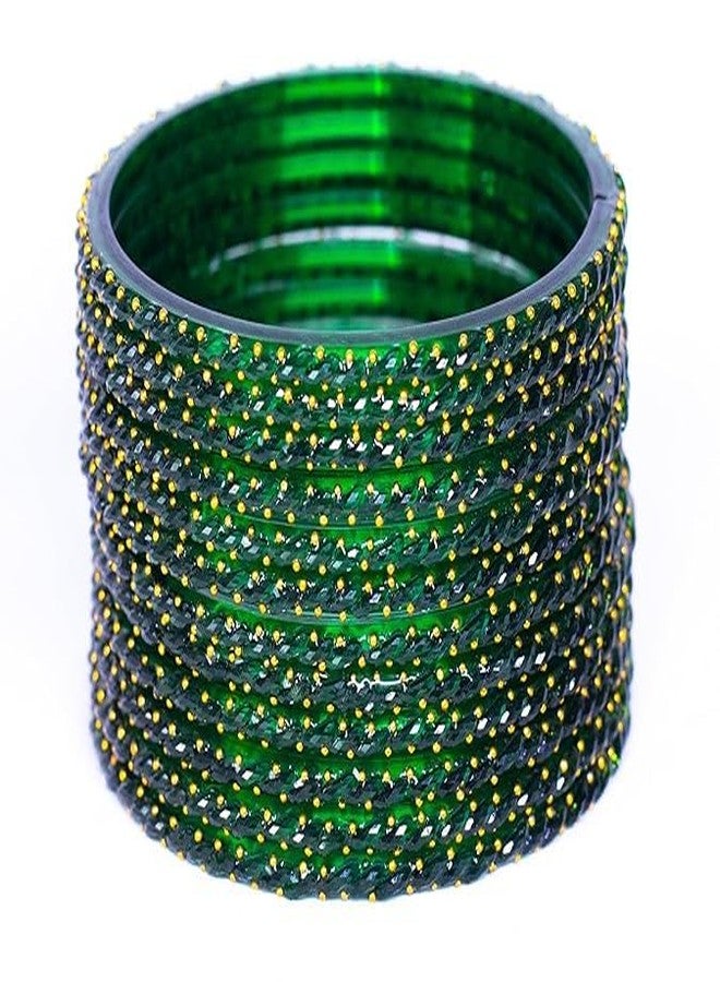BANGLESKART مجموعة أساور زجاجية كريستالية على شكل قطرات مطر للنساء من بانغلسكارت بتصميم نقاط ذهبية / مثالية لجميع المناسبات والمهرجانات (12 قطعة) (أخضر، 2.8) - Image 5