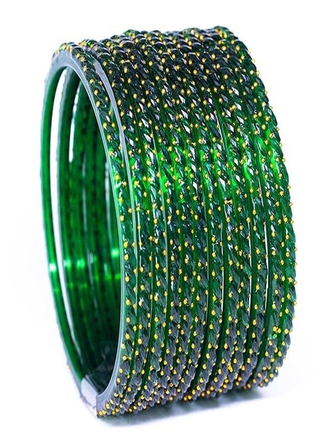BANGLESKART مجموعة أساور زجاجية كريستالية على شكل قطرات مطر للنساء من بانغلسكارت بتصميم نقاط ذهبية / مثالية لجميع المناسبات والمهرجانات (12 قطعة) (أخضر، 2.8) - Image 4