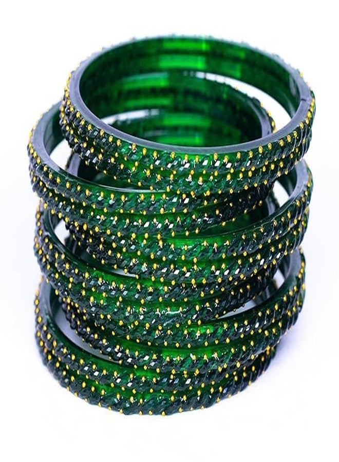 BANGLESKART مجموعة أساور زجاجية كريستالية على شكل قطرات مطر للنساء من بانغلسكارت بتصميم نقاط ذهبية / مثالية لجميع المناسبات والمهرجانات (12 قطعة) (أخضر، 2.8) - Image 3