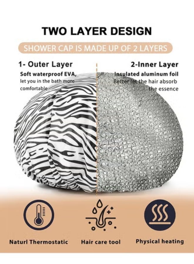 fantasize Heat Cap For Deep Conditioning, 2 Pieces Conditioning Cap Made Of Aluminum Foil For Home And Salon Use, Hair Dyeing And Hot Oil Treatment Tools (Black white stripes) - Image 5