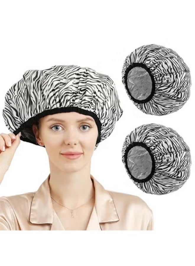 fantasize Heat Cap For Deep Conditioning, 2 Pieces Conditioning Cap Made Of Aluminum Foil For Home And Salon Use, Hair Dyeing And Hot Oil Treatment Tools (Black white stripes) - Image 1