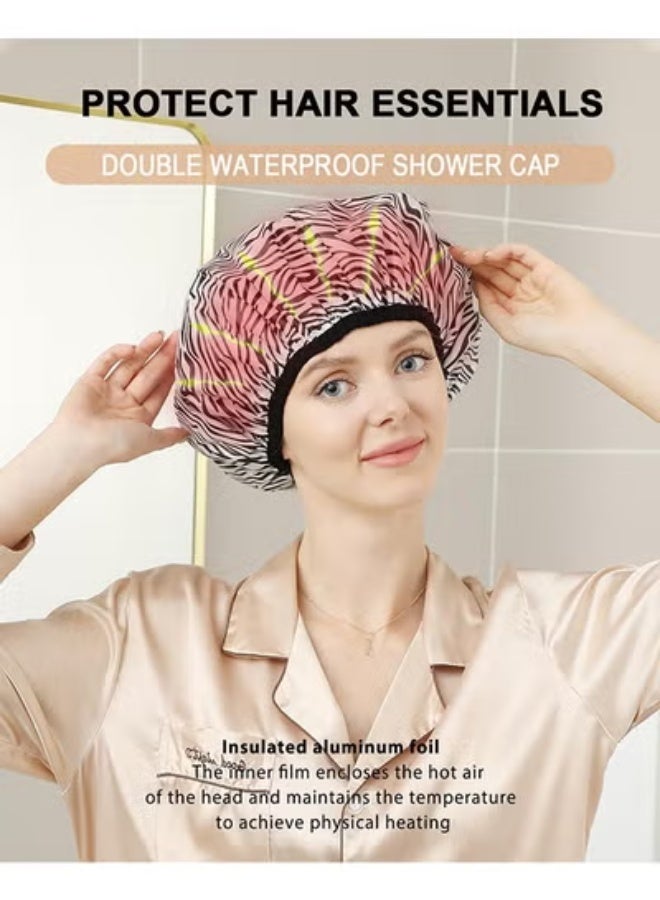 fantasize Heat Cap For Deep Conditioning, 2 Pieces Conditioning Cap Made Of Aluminum Foil For Home And Salon Use, Hair Dyeing And Hot Oil Treatment Tools (Black white stripes) - Image 2