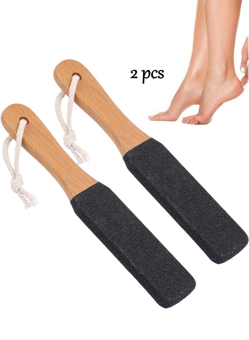 2 Pack Foot File Callus Remover, Pumice Stone Foot Scrubber with Wooden Handle for Cracked Heels, Dead Skin and Corn, Pedicure Tool for Men and Women - Image 1
