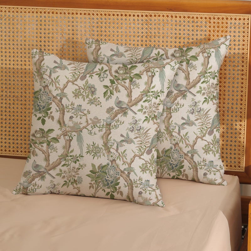 GOLIANDA Green Floral Bird Pillow Covers 20x20 Set of 2 Chinoiserie Throw Pillows Green Vintage Flowers Bird Decorative Pillow Cases Outdoor Chinoiserie Decor Farmhouse Cushion Case for Couch Sofa - Image 2