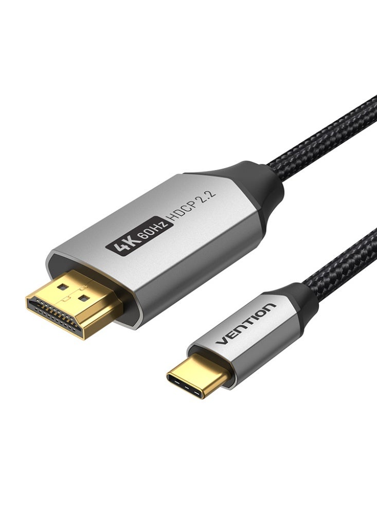 VENTION Cotton Braided USB-C to HDMI Cable 1.5M Black Aluminum Alloy Type Model # CRBBG - Image 1
