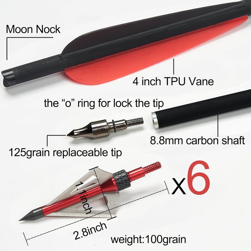 IRQ 20 Inch Carbon Crossbow Bolt and Crossbow Broadheads Set, 12 Pcs Hunting Carbon Arrows for Crossbow with 3 Blade Broadheads 6 Pcs for Archery Practise Hunting Crossbow Arrows - Image 2