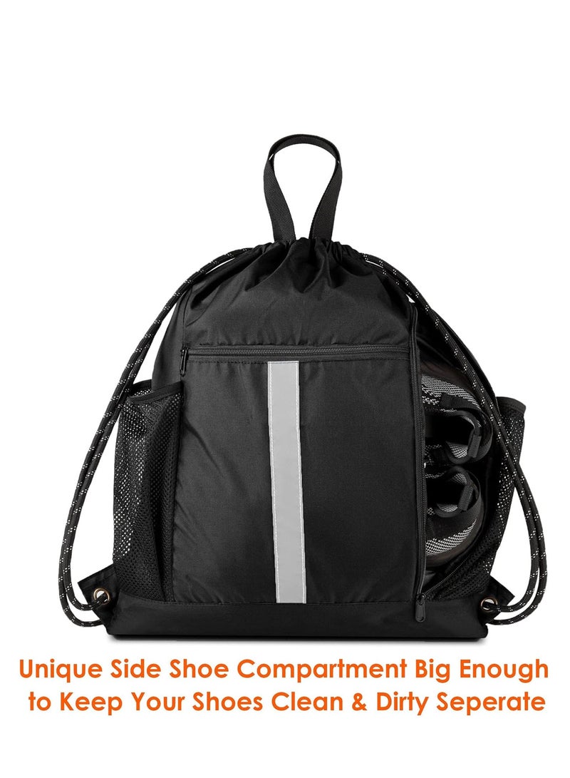Zikra Drawstring Backpack Sports Gym Sackpack with Mesh Pockets Water Resistant String Bag for Women Men, Sport Draw String Back Bag with Shoes Compartment - Image 3