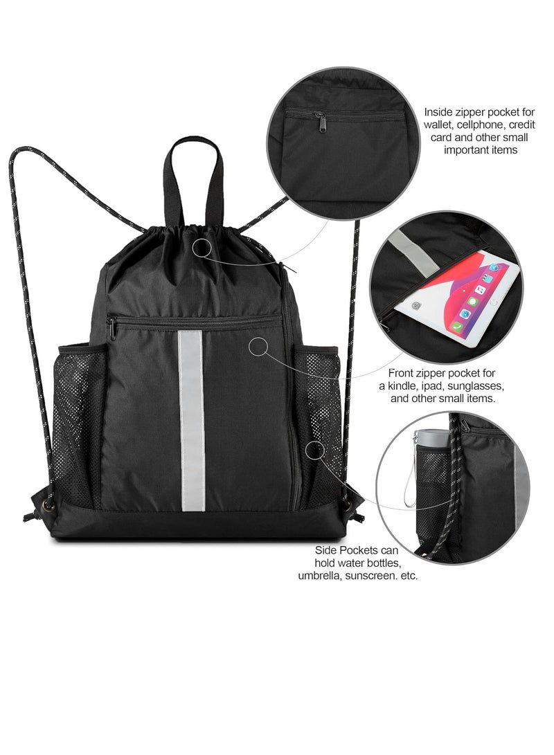 Zikra Drawstring Backpack Sports Gym Sackpack with Mesh Pockets Water Resistant String Bag for Women Men, Sport Draw String Back Bag with Shoes Compartment - Image 5