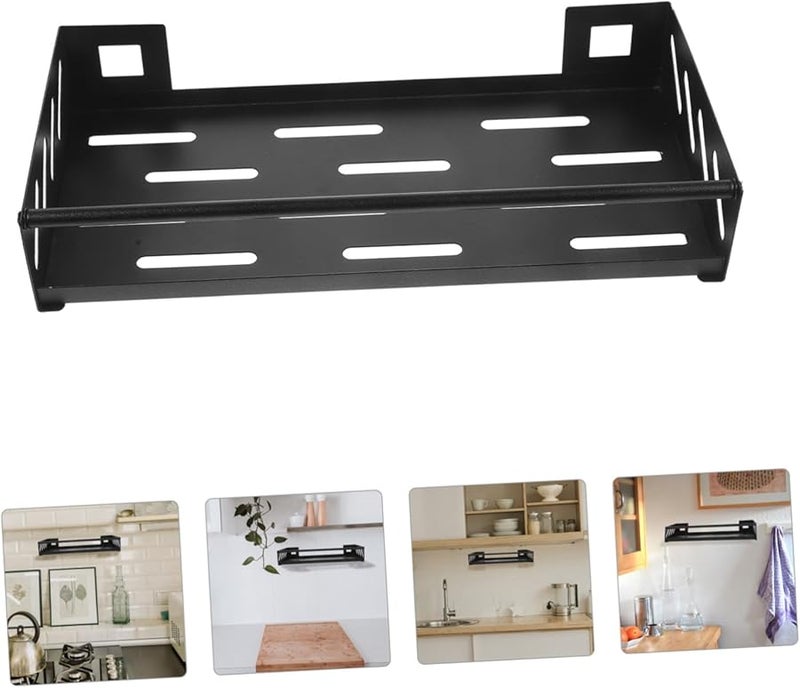 Black Wall Mount Spice Rack Multi Functional Kitchen Storage Shelf Organizer - Image 5