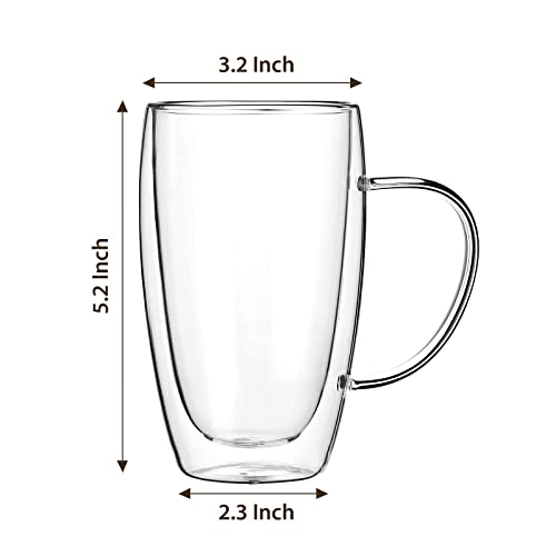 Wells 2-Pack 15 Oz Double Walled Glass Coffee Mugs with Handle,Large Insulated Layer Coffee Cups,Clear Borosilicate Mugs,Perfect for Cappuccino,Tea,Latte,Espresso,Hot Beverage,Wine,Microwave Safe - Image 2