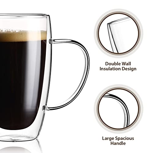 Wells 2-Pack 15 Oz Double Walled Glass Coffee Mugs with Handle,Large Insulated Layer Coffee Cups,Clear Borosilicate Mugs,Perfect for Cappuccino,Tea,Latte,Espresso,Hot Beverage,Wine,Microwave Safe - Image 5
