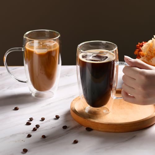 Wells 2-Pack 15 Oz Double Walled Glass Coffee Mugs with Handle,Large Insulated Layer Coffee Cups,Clear Borosilicate Mugs,Perfect for Cappuccino,Tea,Latte,Espresso,Hot Beverage,Wine,Microwave Safe - Image 3