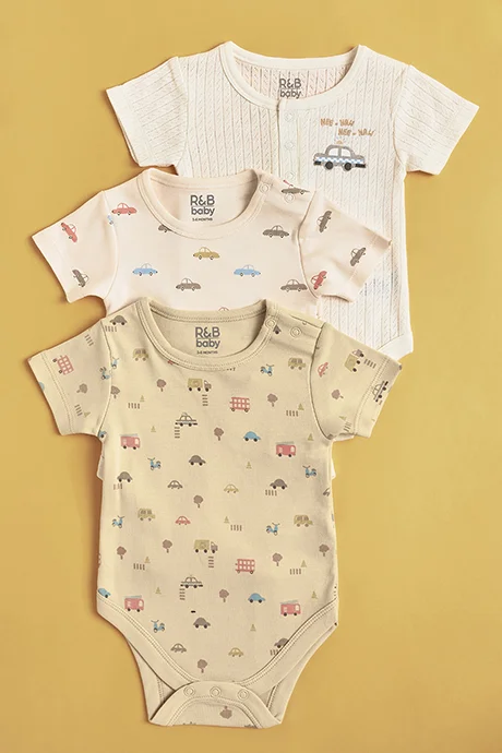 R&b 3 Pack Printed Bodysuits with Short Sleeves