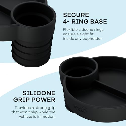 Hoovy Silicone Cup Holder Tray for Car Seat, Booster Seat, Stroller - Carseat Snack Trays for Kids Travel - Cup Holders Food Tray - Midnight 1 Pack - Image 4