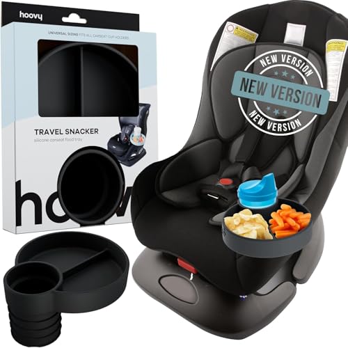 Hoovy Silicone Cup Holder Tray for Car Seat, Booster Seat, Stroller - Carseat Snack Trays for Kids Travel - Cup Holders Food Tray - Midnight 1 Pack - Image 1