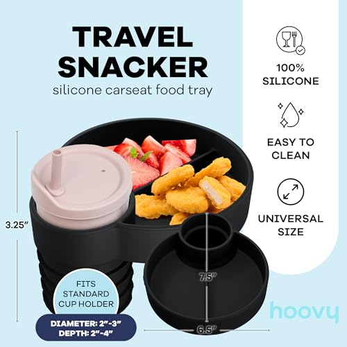 Hoovy Silicone Cup Holder Tray for Car Seat, Booster Seat, Stroller - Carseat Snack Trays for Kids Travel - Cup Holders Food Tray - Midnight 1 Pack - Image 2