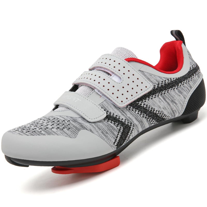 Unisex Cycling Shoes Compatible with Peloton Indoor Riding Road Bicycle with Delta Cleats Outdoor Pedal Bike ShoesGrey_G44