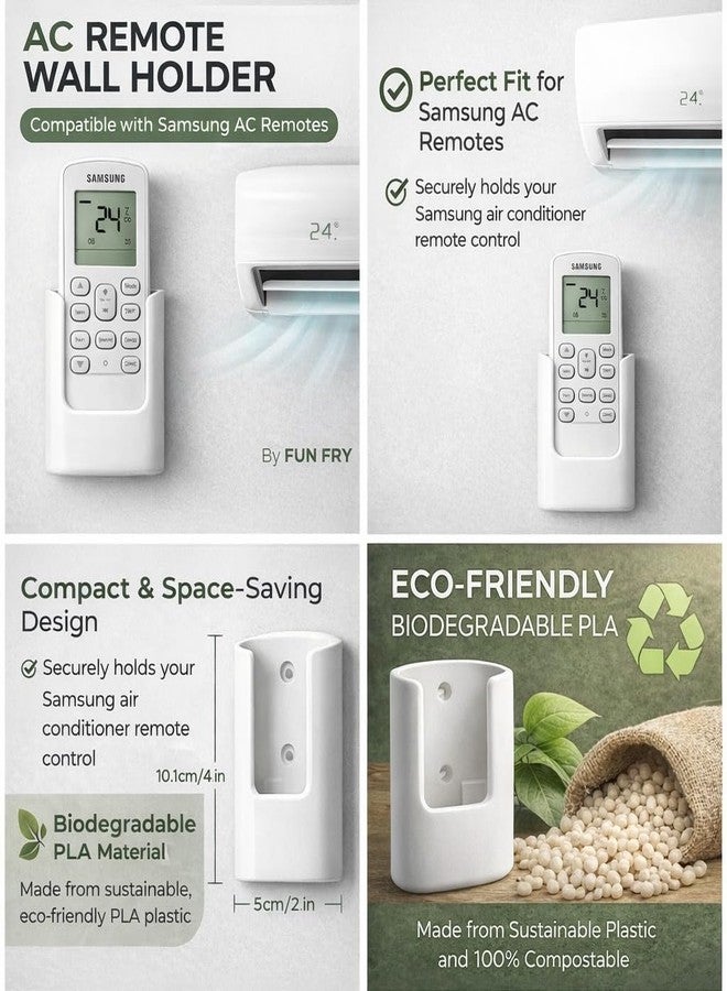FUN FRY Universal AC Remote wall Mount Remote Holder Stand Compatible with Samsung AC Remote Control Made with PLA Biodegradable Materail (White) - Image 2