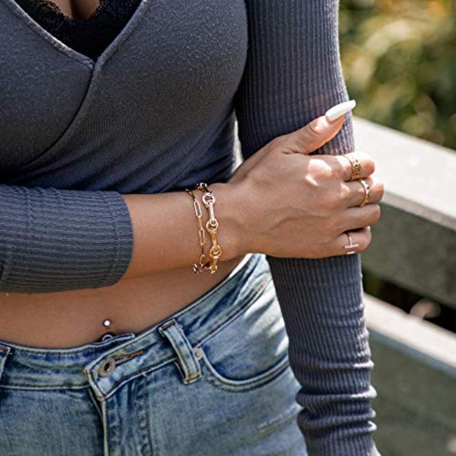 MEVECCO Gold Initial Nail Cuff Bracelets 18K Gold Plated Handmade Cute Cuff Bangle Dainty Letters Bracelets for Women Jewelry Gift - Image 3