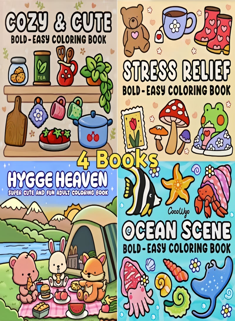 كيفن مجموعة هدايا كتب تلوين لطيفة ومريحة (4 كتب - 40 صفحة لكل كتاب) -كتاب تلوين للكبار والمراهقين - أنشطة يومية لطيفة ومريحة، رسوم تأملية | فن علاجي مُهدئ للقلق، مجموعة مساحات مريحة (تلوين) - Image 1