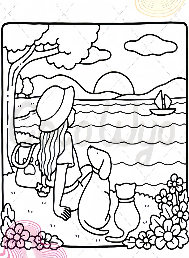 كيفن مجموعة هدايا كتب تلوين لطيفة ومريحة (4 كتب - 40 صفحة لكل كتاب) -كتاب تلوين للكبار والمراهقين - أنشطة يومية لطيفة ومريحة، رسوم تأملية | فن علاجي مُهدئ للقلق، مجموعة مساحات مريحة (تلوين) - Image 4