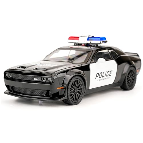 BDTCTK Dodge Challenger Hellcat Police Car Model Toy Alloy PullBack Vehicle with Sound Light Effects for Kids Boys Girls Ages 3 - Image 1