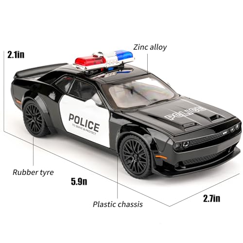 BDTCTK Dodge Challenger Hellcat Police Car Model Toy Alloy PullBack Vehicle with Sound Light Effects for Kids Boys Girls Ages 3 - Image 5