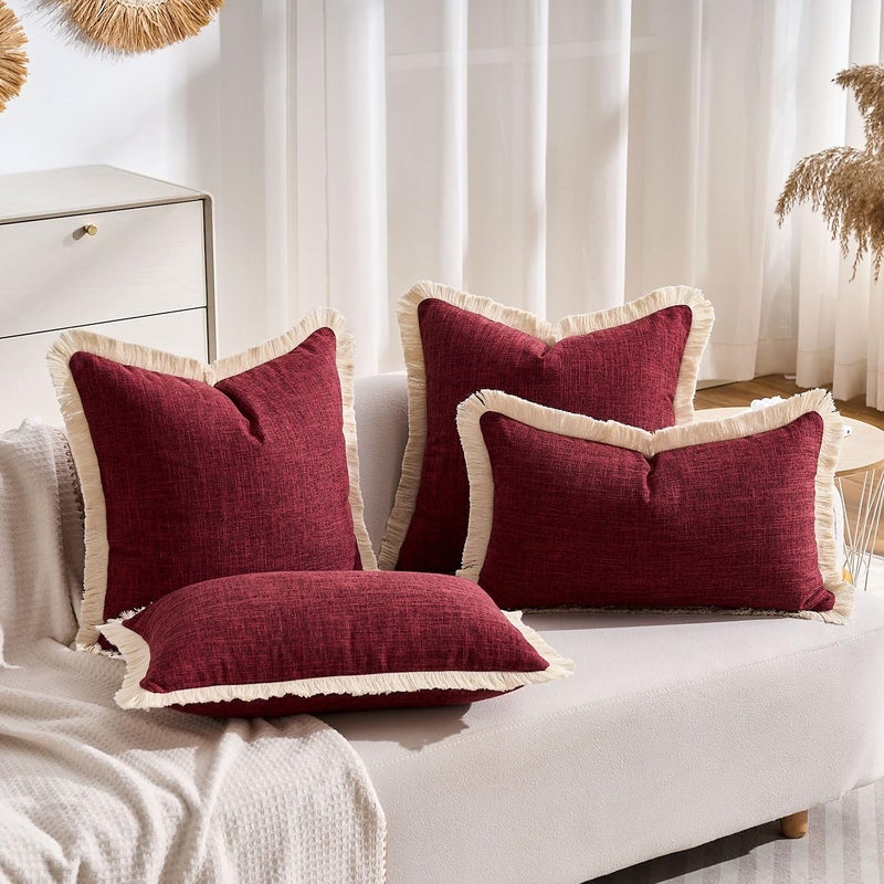 KWLET Decorative Lumbar Throw Pillow Cover 12x20 Boho Accent Pillowcase Farmhouse Cushion for Couch Sofa Bedroom Living Home Décor Wine red - Image 4