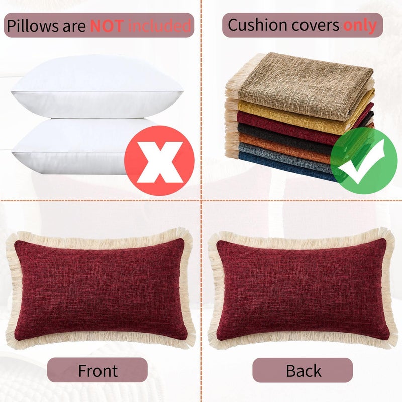 KWLET Decorative Lumbar Throw Pillow Cover 12x20 Boho Accent Pillowcase Farmhouse Cushion for Couch Sofa Bedroom Living Home Décor Wine red - Image 5