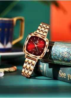 SENO Women's Waterproof Alloy Square Watch - Red  - Image 3
