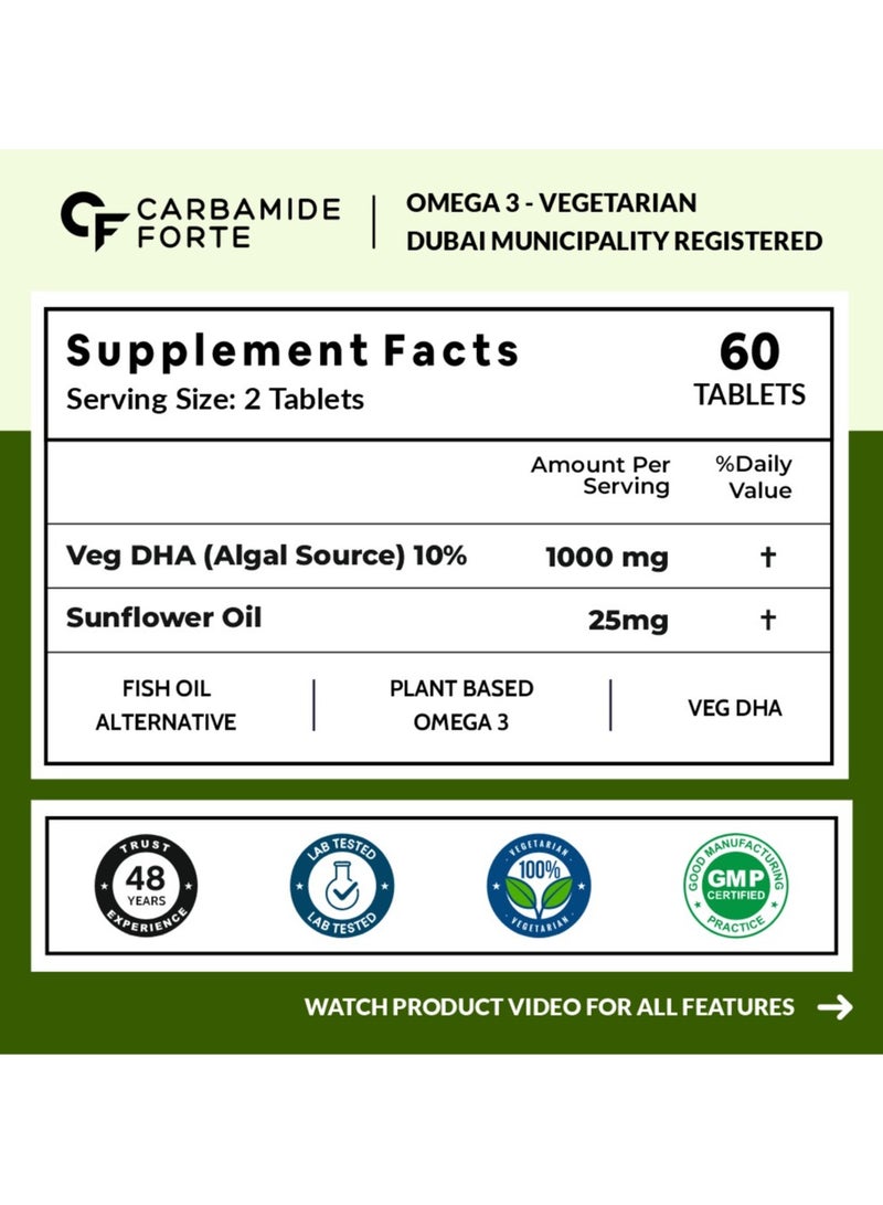 Carbamide Forte Veg Omega 3 1000mg Tablets With Veg Dha 60 Veg Tablets