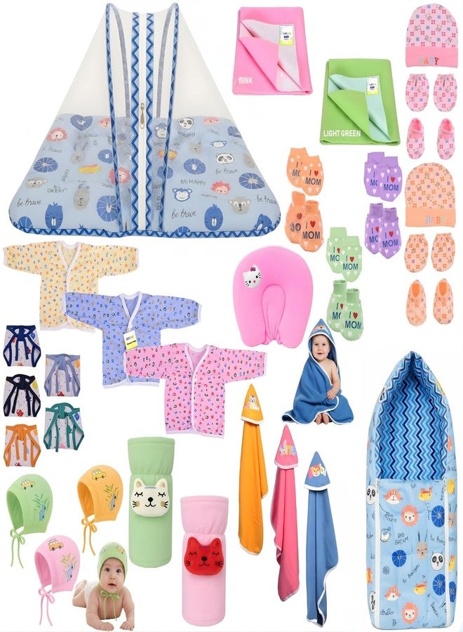 Toddylon 33 in 1 New Born Baby Essentials Kit Combo Set | Newborn Baby Set 0–6 Months | Hospital Kit for Newborns Baby | Infants Clothes & Bedding Combo Pack for Baby Boy & Girl (Blue) - Image 1