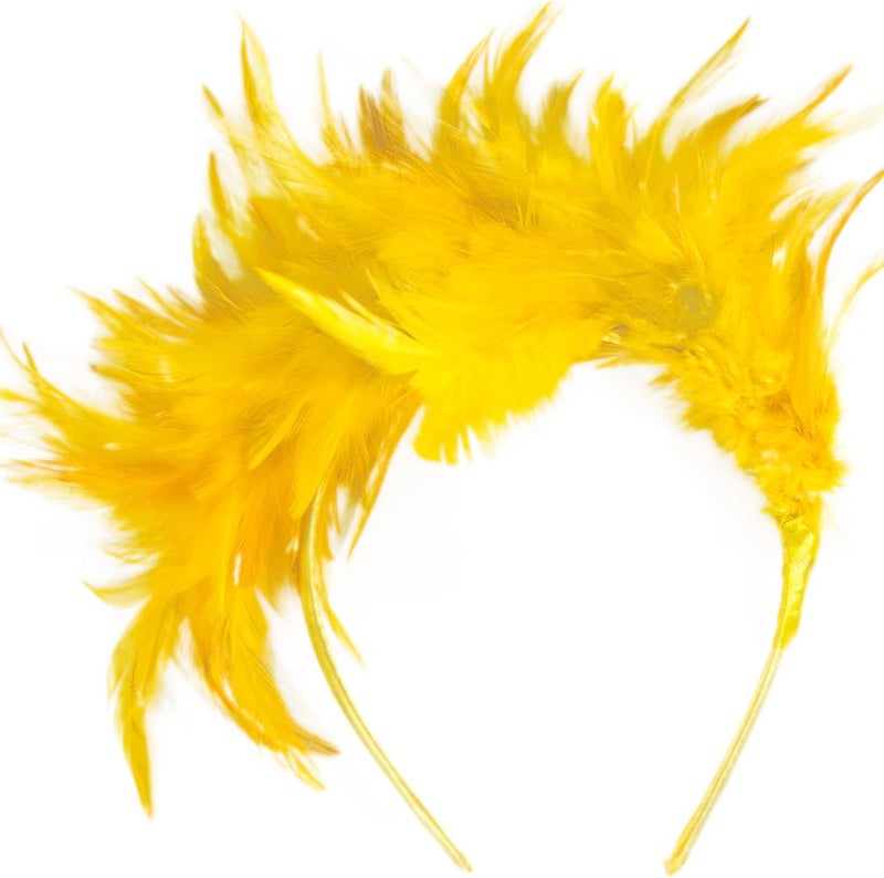 KICOFIT Feathers Headband Masquerade Headpiece for Women Halloween Christmas Party Favor Floral Fascinator Crown (Feather-yellow, One size) - Image 2