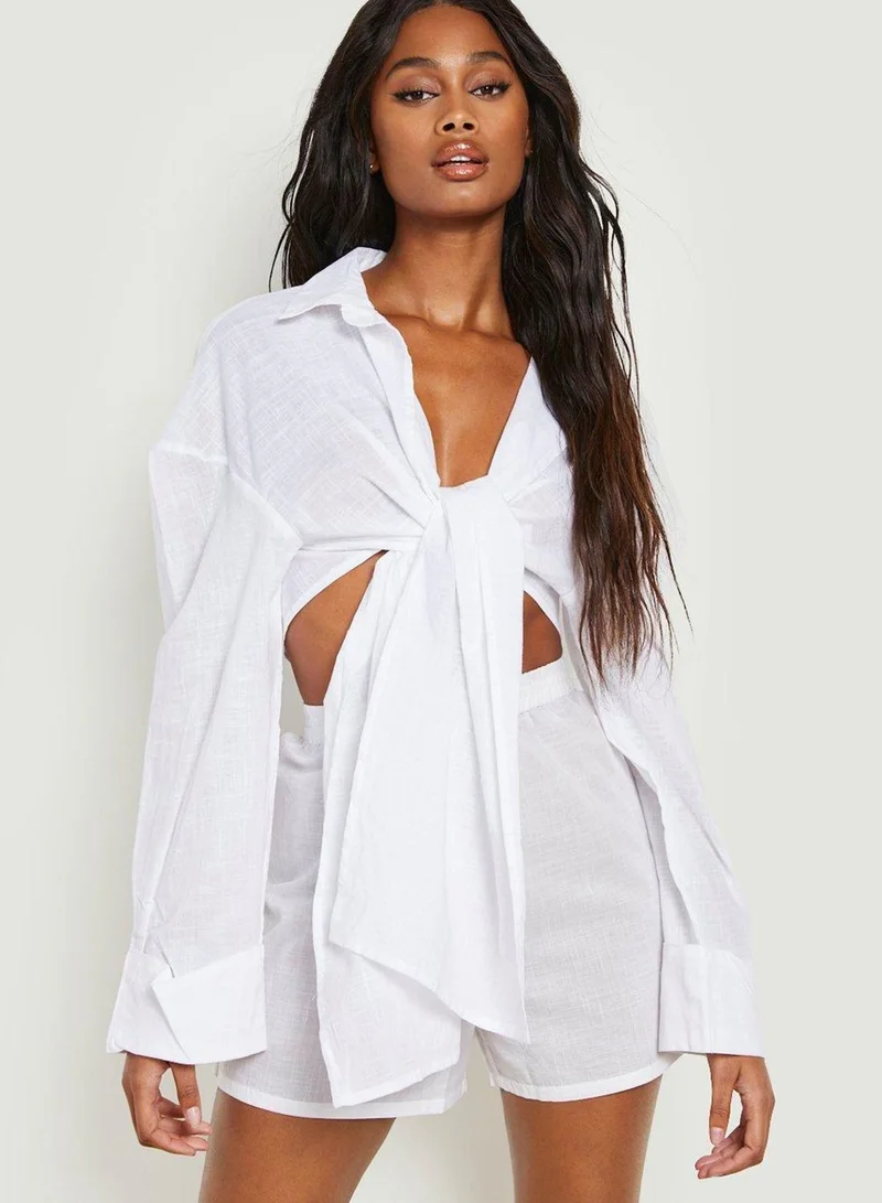 boohoo Tie Detail Crop Shirt