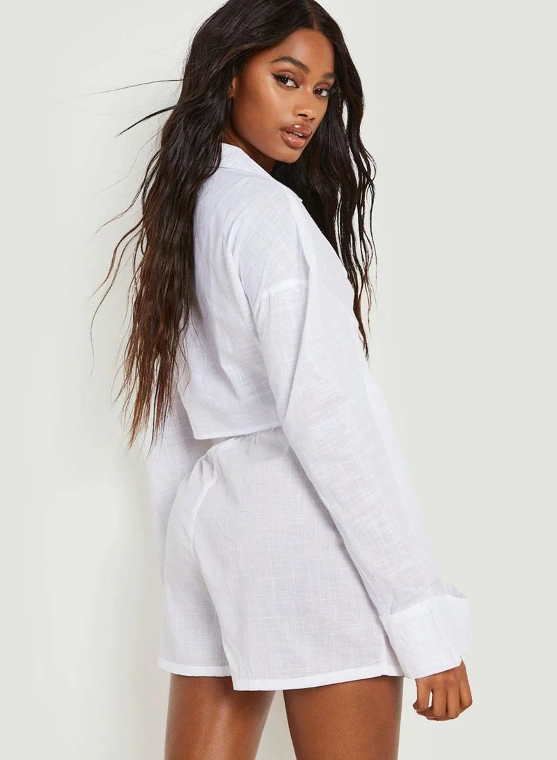 boohoo Tie Detail Crop Shirt