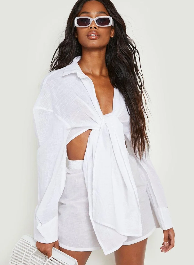 boohoo Tie Detail Crop Shirt