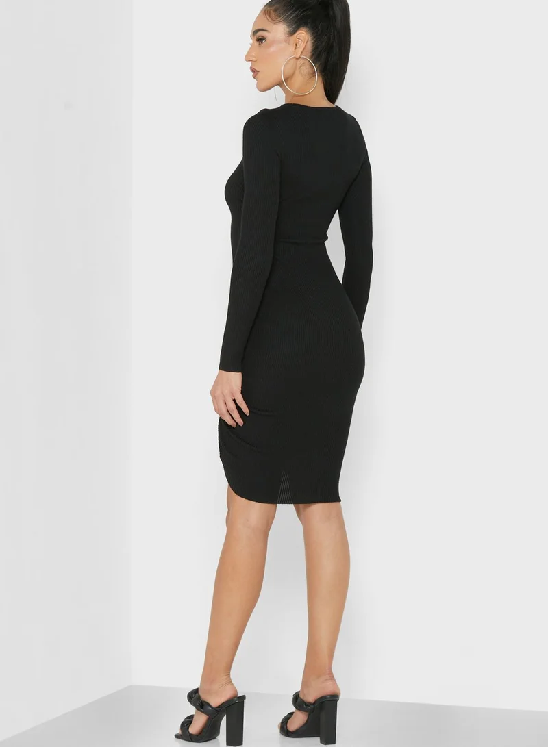 Missguided Tall Crew Neck Ruched Dress